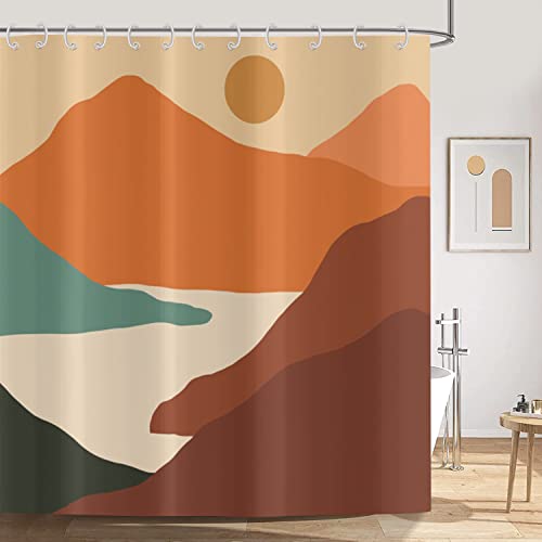 ASDCXZ Boho Duschvorhang 180x240 cm, Modern Abstrakt Kunst Boho Style Sonnenuntergang Spitze Bunt Bad Waschbar Duschvorhänge Polyester Textil Wasserdicht Duschvorhang für Badewanne mit 12 Haken von ASDCXZ