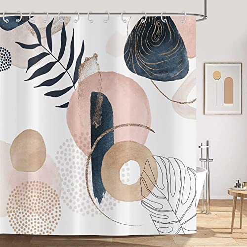 ASDCXZ Boho Style Duschvorhang 180x180 cm, Modern Abstrakt Kunst Blätter Kreisförmig Weiß Bad Waschbar Duschvorhänge Polyester Textil Wasserdicht Duschvorhang für Badewanne mit 12 Haken von ASDCXZ