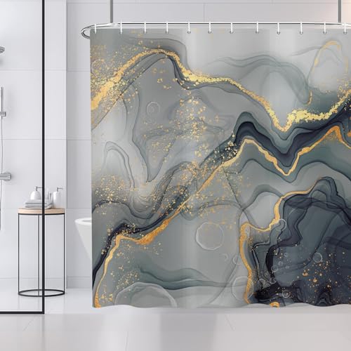 ASDCXZ Duschvorhang Grau Cyan Gold Marmor 180x200 cm, Modern Abstrakt Grau Gold Cyan Marmor Optik Textur Waschbar Bad Duschvorhänge Polyester Textil Wasserdicht Duschvorhang für Badewanne mit 12 Hake ASDCXZ Duschvorhang Grau Cyan Gold Marmor 180x200 cm, Modern Abstrakt Grau Gold Cyan Marmor Optik Textur Waschbar Bad Duschvorhänge Polyester Textil Wasserdicht Duschvorhang für Badewanne mit 12 Hake von ASDCXZ