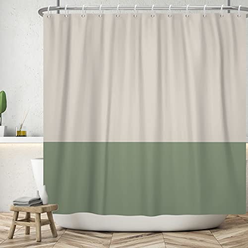 ASDCXZ Duschvorhang Grün 180x180 cm, Modern Beige Grün Spleißen Motiv Wasserdicht Textil Bad Duschvorhänge Waschbar Polyester Stoff Duschvorhang für Badewanne mit 12 Duschvorhang Hake von ASDCXZ