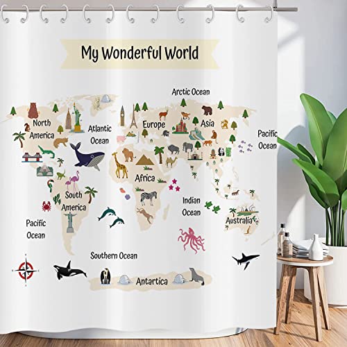 ASDCXZ Duschvorhang Lustig 150x180 cm, Weltkarte Nette Tiere Lustig Weiß Waschbar Textil Badezimmer Vorhänge Polyester Stoff Wasserdicht Duschvorhänge für Badewanne mit 12 Duschvorhang Hake ASDCXZ Duschvorhang Lustig 150x180 cm, Weltkarte Nette Tiere Lustig Weiß Waschbar Textil Badezimmer Vorhänge Polyester Stoff Wasserdicht Duschvorhänge für Badewanne mit 12 Duschvorhang Hake von ASDCXZ