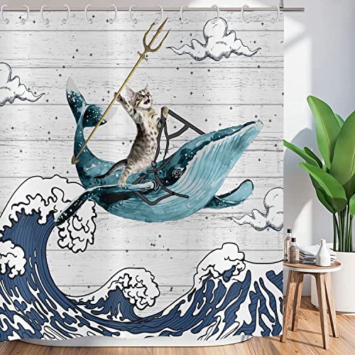 ASDCXZ Duschvorhang Lustig 165x180 cm, Katzen Fahrt Wale Meereswelle Waschbar Witzig Textil Badezimmer Vorhänge Polyester Wasserdicht Duschvorhänge für Badewanne mit 12 Duschvorhang Hake ASDCXZ Duschvorhang Lustig 165x180 cm, Katzen Fahrt Wale Meereswelle Waschbar Witzig Textil Badezimmer Vorhänge Polyester Wasserdicht Duschvorhänge für Badewanne mit 12 Duschvorhang Hake von ASDCXZ