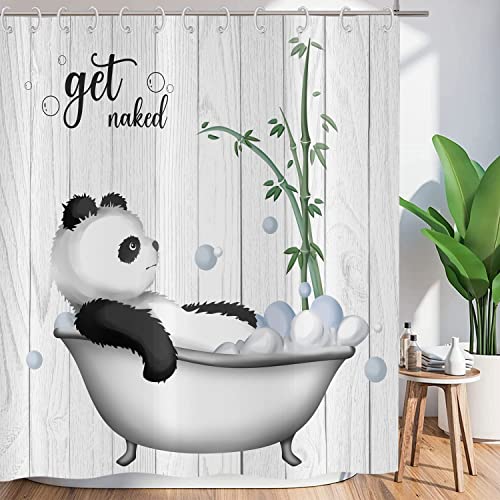 ASDCXZ Duschvorhang Lustig 180x180 cm, Panda nimmt EIN Bad in der Badewanne Lustig Weiß Waschbar Textil Badezimmer Vorhänge Polyester Stoff Wasserdicht Duschvorhänge für Badewanne mit 12 Hake von ASDCXZ