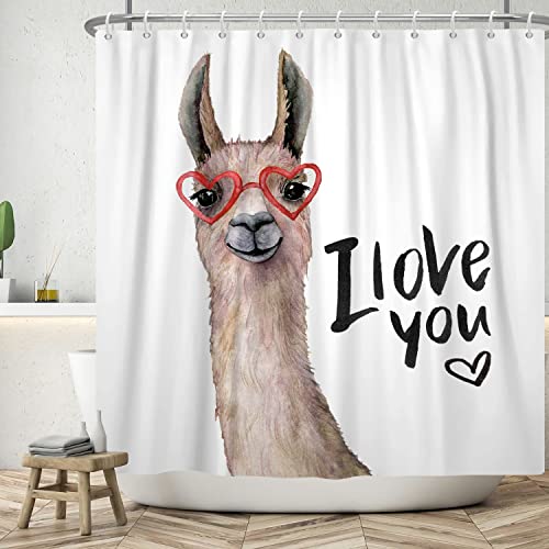 ASDCXZ Duschvorhang Lustig Alpaka 180x180 cm, Handgemalt Schön Alpaka Ich Liebe Dich Weiß Waschbar Bad Duschvorhänge Wasserdicht Polyester Textil Duschvorhang für Badewanne mit 12 Duschvorhang Hake von ASDCXZ