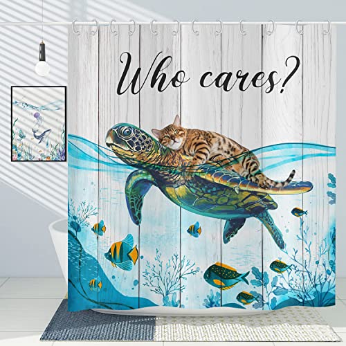 ASDCXZ Duschvorhang Lustig Katze 180x200 cm, Lustig Traurigkeit Katze Meeresschildkröte Kind Waschbar Duschvorhänge Wasserdicht Polyester Textil Duschvorhang für Badewanne mit 12 Duschvorhang Hake von ASDCXZ