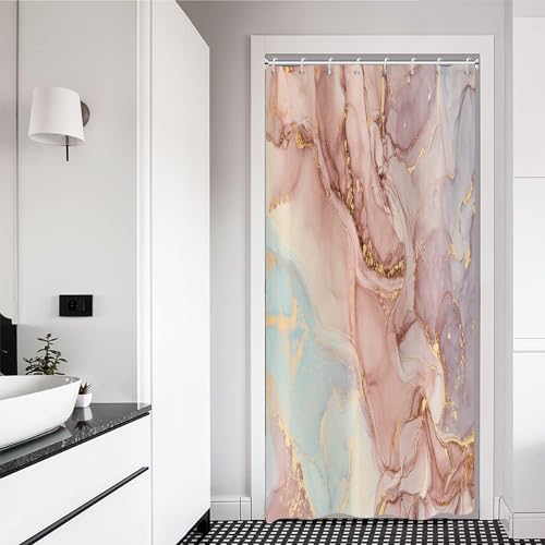 ASDCXZ Duschvorhang Marmor 120x180 cm, Modern Abstrakt Gold Orange Lila Marmor Optik Textur Waschbar Stoff Bad Duschvorhänge Polyester Textil Wasserdicht Duschvorhang für Badewanne mit 8 Hake von ASDCXZ