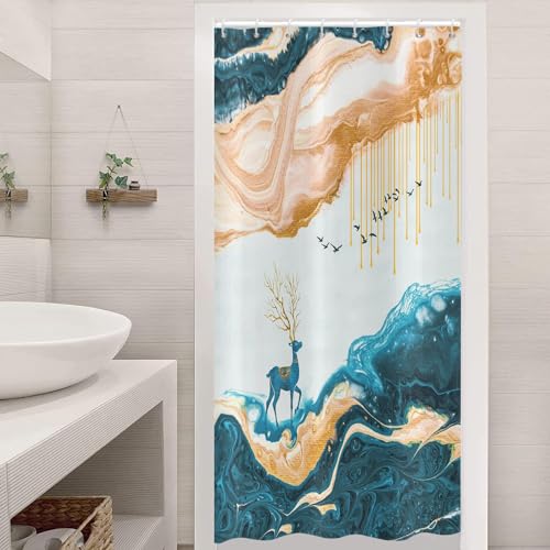 ASDCXZ Duschvorhang Marmor 120x180 cm, Modern Abstrakt Orange Cyan Hirsch Marmor Optik Textur Waschbar Stoff Bad Duschvorhänge Polyester Textil Wasserdicht Duschvorhang für Badewanne mit 8 Hake von ASDCXZ