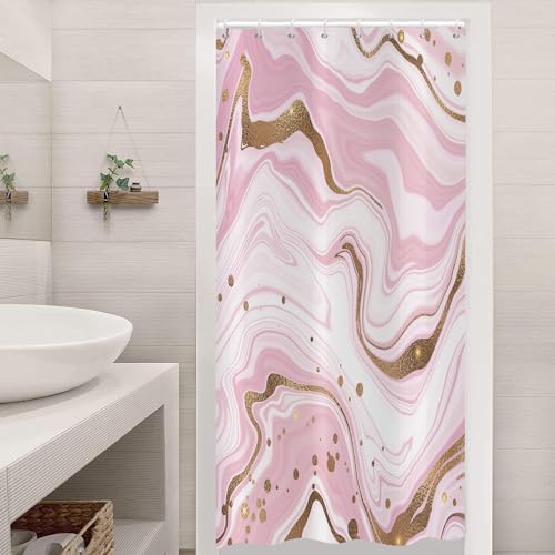 ASDCXZ Duschvorhang Marmor 120x180 cm, Modern Abstrakt Rosa Gold Marmor Optik Textur Waschbar Stoff Bad Duschvorhänge Polyester Textil Wasserdicht Duschvorhang für Badewanne mit 8 Hake von ASDCXZ