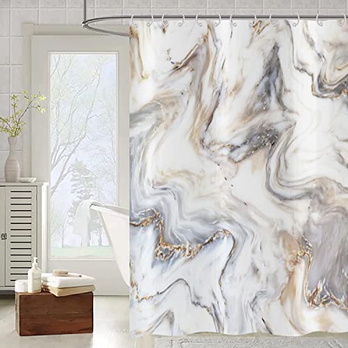 ASDCXZ Duschvorhang Marmor 150x180 cm, Modern Abstrakt Grau Gold Weiß Braun Marmor Optik Textur Waschbar Stoff Bad Duschvorhänge Polyester Textil Wasserdicht Duschvorhang für Badewanne mit 12 Hake von ASDCXZ