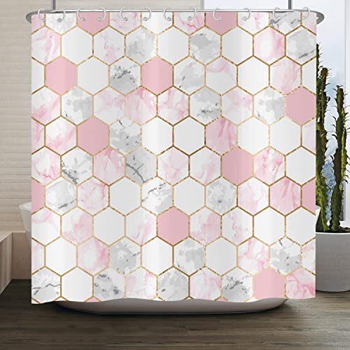 ASDCXZ Duschvorhang Marmor 180x180 cm, Modern Leichter Luxus Rosa Gold Grau Marmor Optik Bad Duschvorhänge Waschbar Polyester Textil Wasserdicht Duschvorhang für Badewanne mit 12 Duschvorhang Hake von ASDCXZ