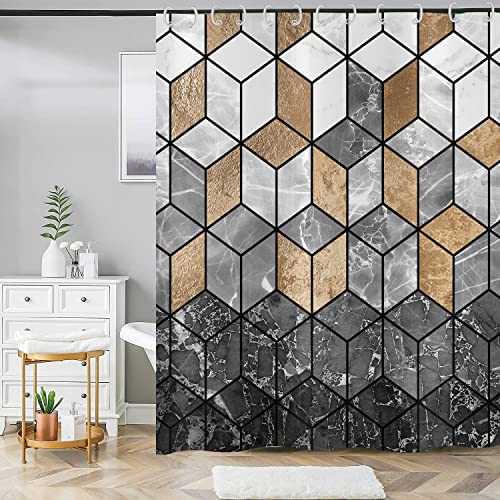 ASDCXZ Duschvorhang Marmor 180x200 cm, Modern Leichter Luxus Schwarz Gold Grau Marmor Optik Bad Duschvorhänge Waschbar Polyester Textil Wasserdicht Duschvorhang für Badewanne mit 12 Duschvorhang Hake von ASDCXZ