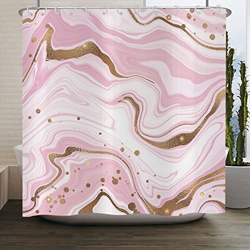 ASDCXZ Duschvorhang Marmor 180x220 cm, Modern Abstrakt Rosa Gold Marmor Optik Textur Waschbar Stoff Bad Duschvorhänge Polyester Textil Wasserdicht Duschvorhang für Badewanne mit 12 Hake von ASDCXZ