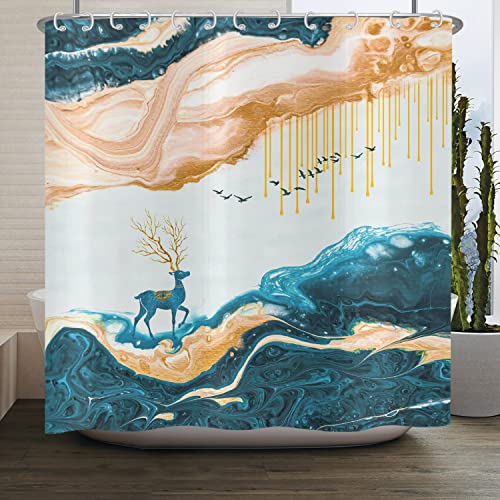 ASDCXZ Duschvorhang Marmor 180x240 cm, Modern Abstrakt Orange Cyan Hirsch Marmor Optik Textur Waschbar Stoff Bad Duschvorhänge Polyester Textil Wasserdicht Duschvorhang für Badewanne mit 12 Hake ASDCXZ Duschvorhang Marmor 180x240 cm, Modern Abstrakt Orange Cyan Hirsch Marmor Optik Textur Waschbar Stoff Bad Duschvorhänge Polyester Textil Wasserdicht Duschvorhang für Badewanne mit 12 Hake von ASDCXZ