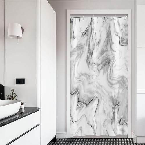 ASDCXZ Duschvorhang Marmor 90x180 cm, Modern Abstrakt Grau Schwarz Weiß Marmor Optik Textur Waschbar Stoff Bad Duschvorhänge Polyester Textil Wasserdicht Duschvorhang für Badewanne mit 6 Hake von ASDCXZ