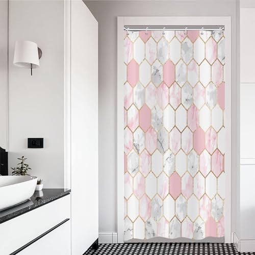 ASDCXZ Duschvorhang Marmor 90x180 cm, Modern Leichter Luxus Rosa Gold Grau Marmor Optik Bad Duschvorhänge Waschbar Polyester Textil Wasserdicht Duschvorhang für Badewanne mit 6 Duschvorhang Hake von ASDCXZ