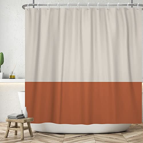 ASDCXZ Duschvorhang Orange 180x200 cm, Modern Beige Orange Spleißen Motiv Wasserdicht Textil Bad Duschvorhänge Waschbar Polyester Stoff Duschvorhang für Badewanne mit 12 Duschvorhang Hake von ASDCXZ