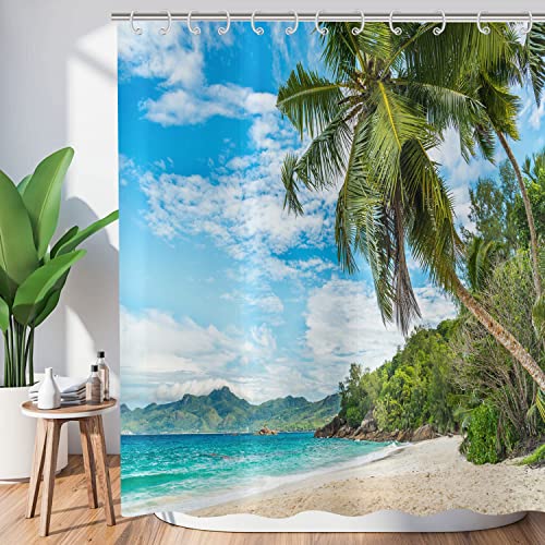 ASDCXZ Duschvorhang Palmen Strand 180x200 cm, Sommer Seaside Sandstrand Blauer Himmel Tropisch Pflanzen Waschbar Duschvorhänge Polyester Textil Wasserdicht Duschvorhang für Badewanne mit 12 Haken ASDCXZ Duschvorhang Palmen Strand 180x200 cm, Sommer Seaside Sandstrand Blauer Himmel Tropisch Pflanzen Waschbar Duschvorhänge Polyester Textil Wasserdicht Duschvorhang für Badewanne mit 12 Haken von ASDCXZ