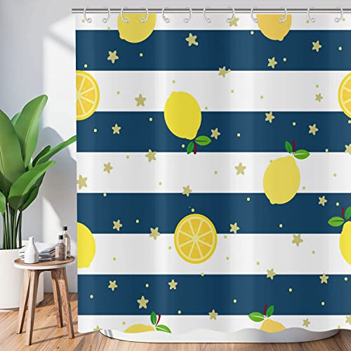 ASDCXZ Duschvorhang Sommer 180x200 cm, Sommer Erfrischend Gelb Zitrone Sterne Marine Weiß Streifen Waschbar Duschvorhänge Antischimmel Polyester Textil Wasserdicht Vorhang für Badewanne mit 12 Haken ASDCXZ Duschvorhang Sommer 180x200 cm, Sommer Erfrischend Gelb Zitrone Sterne Marine Weiß Streifen Waschbar Duschvorhänge Antischimmel Polyester Textil Wasserdicht Vorhang für Badewanne mit 12 Haken von ASDCXZ