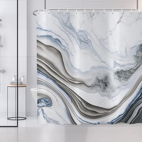 ASDCXZ Duschvorhang Weiß Grau Blau Marmor 180x200 cm, Modern Abstrakt Weiß Blau Grau Marmor Optik Textur Waschbar Bad Duschvorhänge Polyester Textil Wasserdicht Duschvorhang für Badewanne mit 12 Hake ASDCXZ Duschvorhang Weiß Grau Blau Marmor 180x200 cm, Modern Abstrakt Weiß Blau Grau Marmor Optik Textur Waschbar Bad Duschvorhänge Polyester Textil Wasserdicht Duschvorhang für Badewanne mit 12 Hake von ASDCXZ