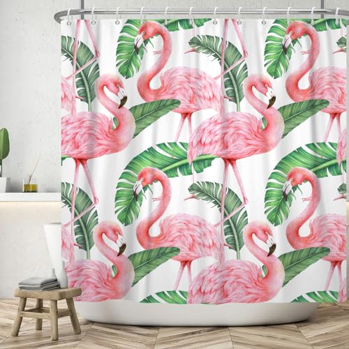 ASDCXZ Flamingo Duschvorhang 180x240 cm, Frühling Tropisch Pflanzen Grün Blätter Pink Flamingo Waschbar Duschvorhänge Polyester Stoff Wasserdicht Anti Schimmel Duschvorhang für Badewanne mit 12 Haken ASDCXZ Flamingo Duschvorhang 180x240 cm, Frühling Tropisch Pflanzen Grün Blätter Pink Flamingo Waschbar Duschvorhänge Polyester Stoff Wasserdicht Anti Schimmel Duschvorhang für Badewanne mit 12 Haken von ASDCXZ