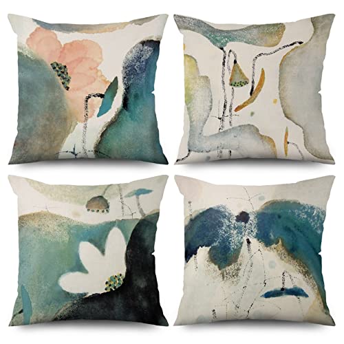 ASDCXZ Frühling Kissenbezug 45x45 cm 4er Set, Aquarell Frisch Lotus Beige Sofa Dekokissen Kissenbezüge Kissenhülle Waschbar Polyester Flachs Textil Outdoor Polster Kopfkissenbezug Kissen Bezug von ASDCXZ