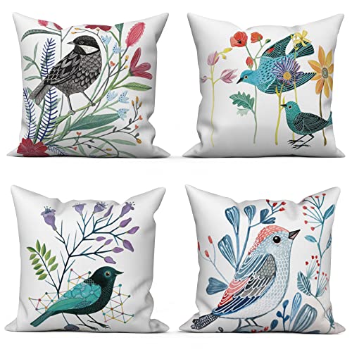 ASDCXZ Frühling Kissenbezug 45x45 cm 4er Set, Frisch Blume Vogel Muster Sofa Kissen Dekokissen Kissenbezüge Kissenhülle Waschbar Polyester Flachs Textil Outdoor Polster Kopfkissenbezug Kissen Bezug von ASDCXZ