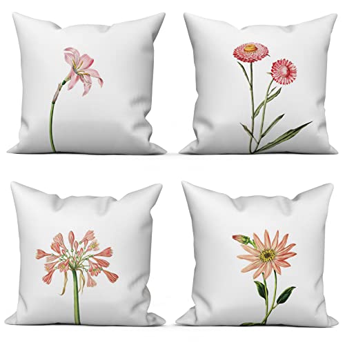 ASDCXZ Frühling Kissenbezug 50x50 cm 4er Set, Frisch Rose Blume Weiß Sofa Kissen Dekokissen Kissenbezüge Kissenhülle Waschbar Polyester Flachs Textil Outdoor Polster Kopfkissenbezug Kissen Bezug von ASDCXZ