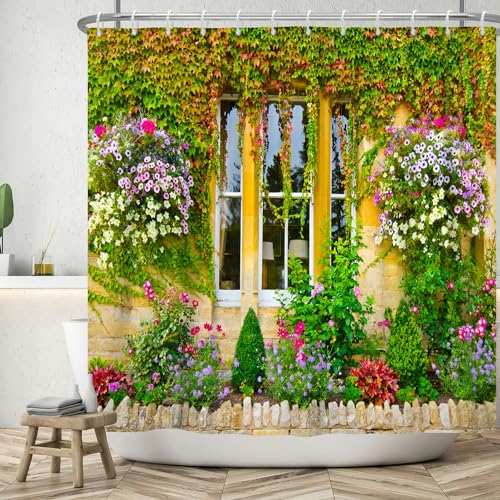 ASDCXZ Garten Duschvorhang 120x180 cm, Frühling Garten im Freien Bunt Blumen Wand Orange Grün Blätter Bad Waschbar Duschvorhänge Polyester Textil Wasserdicht Badevorhang für Badewanne mit 8 Haken ASDCXZ Garten Duschvorhang 120x180 cm, Frühling Garten im Freien Bunt Blumen Wand Orange Grün Blätter Bad Waschbar Duschvorhänge Polyester Textil Wasserdicht Badevorhang für Badewanne mit 8 Haken von ASDCXZ