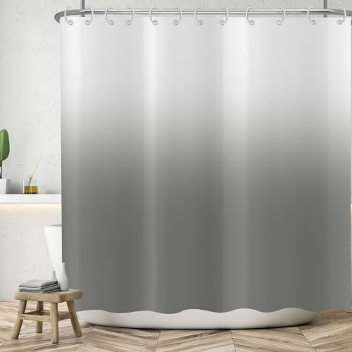 ASDCXZ Grey Duschvorhang 180x200 cm, Modern Einfachheit Grey Weiß Verlauf Spleißen Bad Waschbar Duschvorhänge Polyester Textil Wasserdicht Badevorhang für Badewanne mit 12 Haken von ASDCXZ