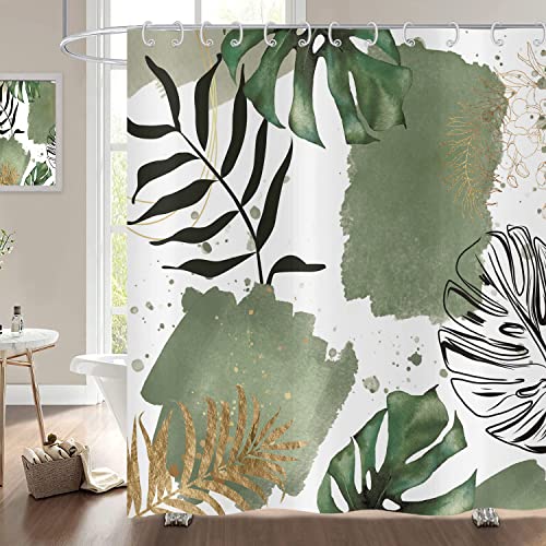 ASDCXZ Boho Blätter Duschvorhang 165x180 cm, Moderne Abstrakt Kunst Grün Schwarz Gold Palm Blätter Bad Waschbar Duschvorhang Polyester Textil Wasserdicht Duschvorhänge für Badewanne mit 12 Haken ASDCXZ Boho Blätter Duschvorhang 165x180 cm, Moderne Abstrakt Kunst Grün Schwarz Gold Palm Blätter Bad Waschbar Duschvorhang Polyester Textil Wasserdicht Duschvorhänge für Badewanne mit 12 Haken von ASDCXZ