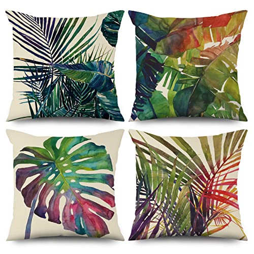 ASDCXZ Grün Kissenbezug 50x50 cm 4er Set, Frühling Aquarell Grün Blätter Sofa Dekokissen Kissenbezüge Kissenhülle Waschbar Polyester Flachs Textil Outdoor Polster Kopfkissenbezug Kissen Bezug von ASDCXZ