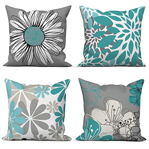 ASDCXZ Grün Kissenbezug 50x50 cm 4er Set, Nordeuropa Modern Blumen Grün Grau Sofa Dekokissen Kissenbezüge Kissenhülle Waschbar Polyester Leinen Textil Polster Kopfkissenbezug Kissen Bezug von ASDCXZ