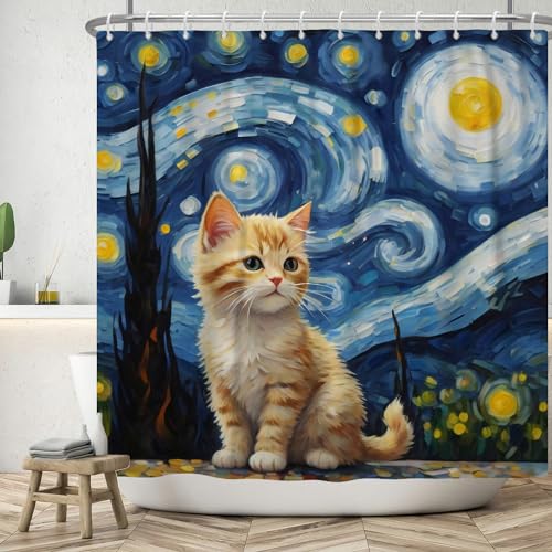 ASDCXZ Katze Duschvorhang 120x200 cm, Modern Abstract Kunst Blau Gelb Ölgemälde Niedlich Katze Bad Waschbar Duschvorhänge Vorhang Polyester Textil Wasserdicht Duschvorhang für Badewanne mit 8 Haken ASDCXZ Katze Duschvorhang 120x200 cm, Modern Abstract Kunst Blau Gelb Ölgemälde Niedlich Katze Bad Waschbar Duschvorhänge Vorhang Polyester Textil Wasserdicht Duschvorhang für Badewanne mit 8 Haken von ASDCXZ