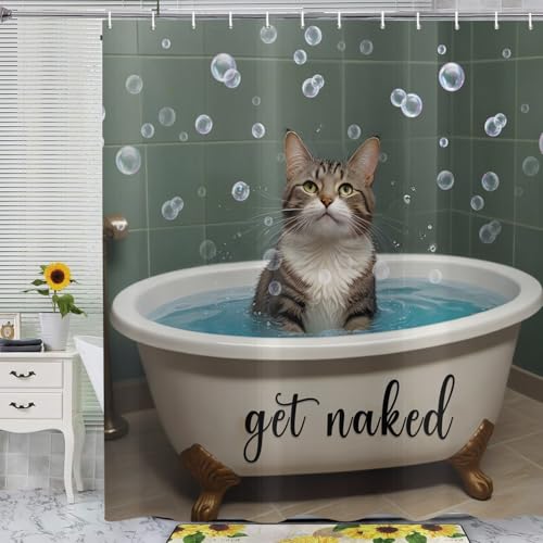 ASDCXZ Katze Duschvorhang 180x200 cm, Lustig Katze Badewanne Duschen Blase Get Naked Wasserdicht Duschvorhänge Polyester Waschbar Textil Badezimmer Vorhang für Badewanne mit 12 Haken ASDCXZ Katze Duschvorhang 180x200 cm, Lustig Katze Badewanne Duschen Blase Get Naked Wasserdicht Duschvorhänge Polyester Waschbar Textil Badezimmer Vorhang für Badewanne mit 12 Haken von ASDCXZ