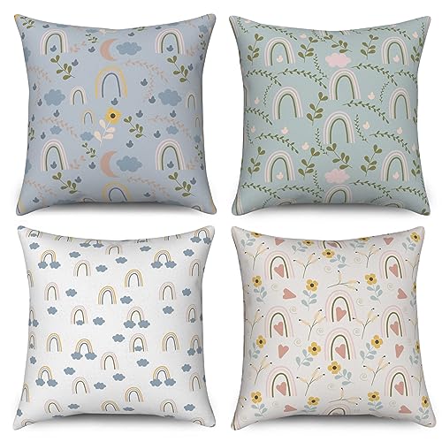 ASDCXZ Kinder Kissenbezug 45x45 cm 4er Set, Niedlich Blume Regenbogen Wolke Blau Grün Sofa Dekokissen Kissenbezüge Kissenhülle Waschbar Polyester Flachs Textil Outdoor Kopfkissenbezug Kissen Bezug ASDCXZ Kinder Kissenbezug 45x45 cm 4er Set, Niedlich Blume Regenbogen Wolke Blau Grün Sofa Dekokissen Kissenbezüge Kissenhülle Waschbar Polyester Flachs Textil Outdoor Kopfkissenbezug Kissen Bezug von ASDCXZ