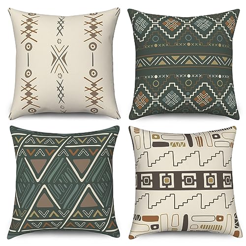 ASDCXZ Kissenbezug 40x40 cm 4er Set, Modern Boho Regel Geometrie Muster Beige Sofa Dekokissen Kissenbezüge Kissenhülle Waschbar Polyester Flachs Textil Outdoor Kopfkissenbezug Kissen Bezug von ASDCXZ