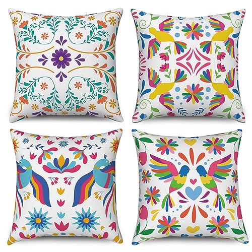 ASDCXZ Kissenbezug 40x40 cm 4er Set, Modern Kunst Frisch Blume Vogel Weiß Sofa Dekokissen Kissenbezüge Kissenhülle Waschbar Polyester Flachs Textil Outdoor Kopfkissenbezug Kissen Bezug von ASDCXZ