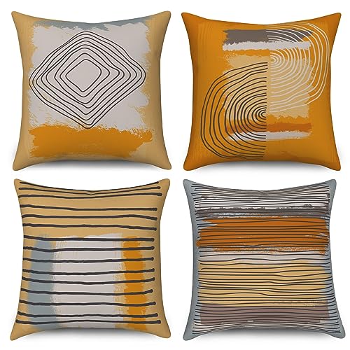 ASDCXZ Kissenbezug 45x45 cm 4er Set, Retro Boho Style Orange Grau Unregelmäßig Linie Sofa Dekokissen Kissenbezüge Kissenhülle Waschbar Polyester Flachs Textil Outdoor Kopfkissenbezug Kissen Bezug ASDCXZ Kissenbezug 45x45 cm 4er Set, Retro Boho Style Orange Grau Unregelmäßig Linie Sofa Dekokissen Kissenbezüge Kissenhülle Waschbar Polyester Flachs Textil Outdoor Kopfkissenbezug Kissen Bezug von ASDCXZ