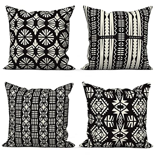 ASDCXZ Kissenbezug Boho 40x40 cm 4er Set, Boho Regel Geometrie Muster Schwarz Weiß Sofa Dekokissen Kissenbezüge Kissenhülle Waschbar Polyester Flachs Textil Polster Kopfkissenbezug Kissen Bezug von ASDCXZ