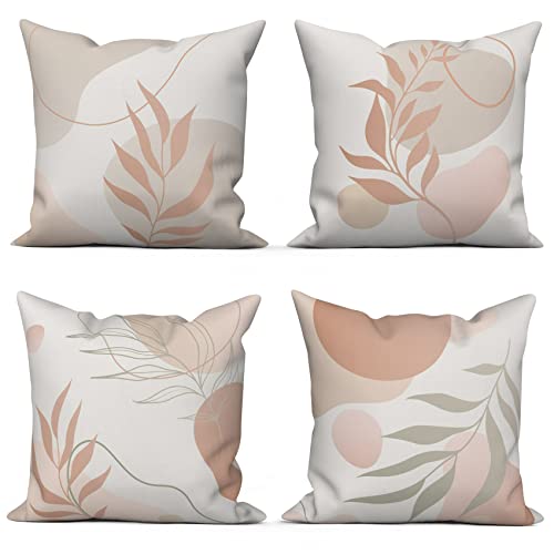 ASDCXZ Kissenbezug Boho 45x45 cm 4er Set, Modern Abstrakt Kunst Beige Grau Sofa Dekokissen Kissenbezüge Kissenhülle Waschbar Polyester Flachs Textil Outdoor Polster Kopfkissenbezug Kissen Bezug von ASDCXZ