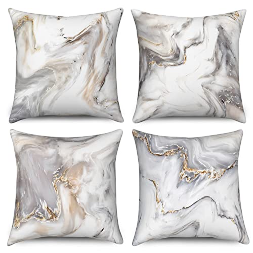 ASDCXZ Kissenbezug Marmor 45x45 cm 4er Set, Modern Leichter Luxus Weiß Gold Marmor Textur Sofa Dekokissen Kissenbezüge Kissenhülle Waschbar Polyester Flachs Textil Polster Kopfkissenbezug von ASDCXZ