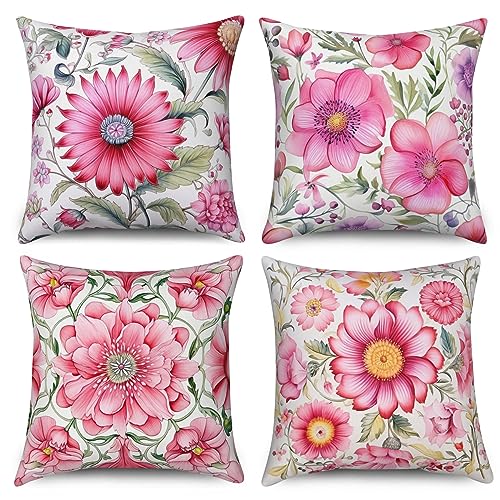 ASDCXZ Kissenbezug Retro Blumen 40x40 cm 4er Set, Retro Rose Blume Blätter Sofa Kissen Dekokissen Kissenbezüge Kissenhülle Waschbar Polyester Flachs Textil Outdoor Polster Kopfkissenbezug Kissen Bezug von ASDCXZ