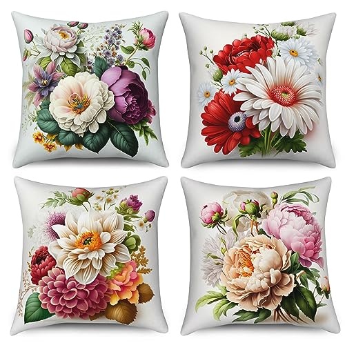 ASDCXZ Kissenbezug Retro Blumen 45x45 cm 4er Set, Retro Blume Blätter Sofa Kissen Dekokissen Kissenbezüge Kissenhülle Waschbar Polyester Flachs Textil Outdoor Polster Kopfkissenbezug Kissen Bezug von ASDCXZ