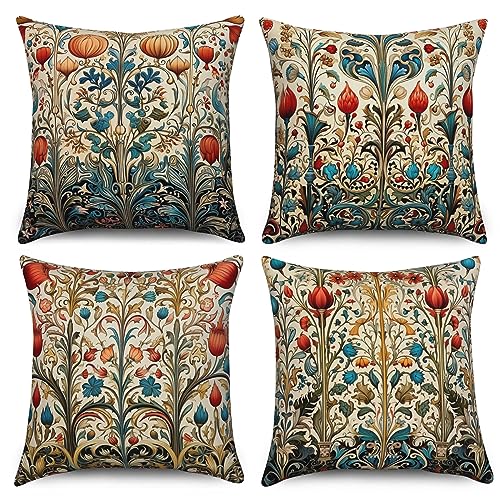 ASDCXZ Kissenbezug Retro Blumen 45x45 cm 4er Set, Vintage Blume Blätter Sofa Kissen Dekokissen Kissenbezüge Kissenhülle Waschbar Polyester Flachs Textil Outdoor Polster Kopfkissenbezug Kissen Bezug von ASDCXZ