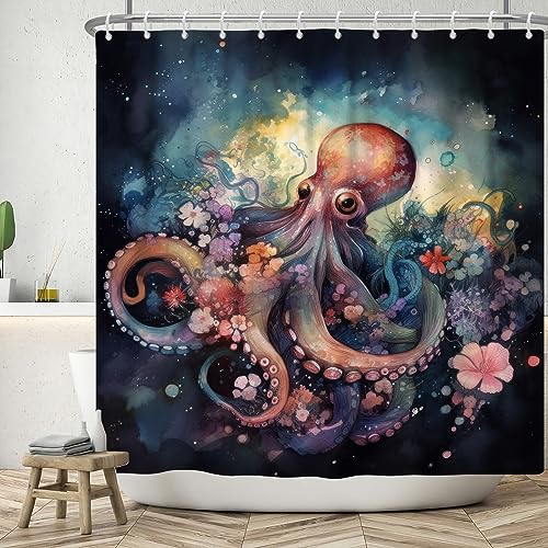ASDCXZ Krake Duschvorhang 120x180 cm, Kunst Aquarell Niedlich Krake Rose Bunt Blumen Bad Waschbar Duschvorhänge Polyester Textil Wasserdicht Badevorhang für Badewanne mit 8 Haken ASDCXZ Krake Duschvorhang 120x180 cm, Kunst Aquarell Niedlich Krake Rose Bunt Blumen Bad Waschbar Duschvorhänge Polyester Textil Wasserdicht Badevorhang für Badewanne mit 8 Haken von ASDCXZ