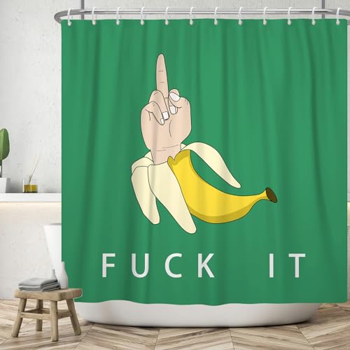 ASDCXZ Lustig Duschvorhang 180x200 cm, Gelb Banane Lustig Geste Grün Bad Waschbar Duschvorhänge Polyester Textil Wasserdicht Badevorhang für Badewanne mit 12 Haken von ASDCXZ