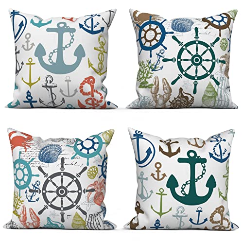 ASDCXZ Maritim Kissenbezug 40x40 cm 4er Set, Maritim Anker Seekompass Schale Weiß Sofa Dekokissen Kissenbezüge Kissenhülle Waschbar Polyester Leinen Textil Polster Kopfkissenbezug Kissen Bezug von ASDCXZ