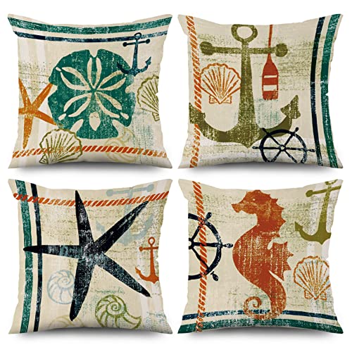 ASDCXZ Maritim Kissenbezug 40x40 cm 4er Set, Retro Maritim Anker Seestern Hippocampus Sofa Dekokissen Kissenbezüge Kissenhülle Waschbar Polyester Leinen Textil Polster Kopfkissenbezug Kissen Bezug ASDCXZ Maritim Kissenbezug 40x40 cm 4er Set, Retro Maritim Anker Seestern Hippocampus Sofa Dekokissen Kissenbezüge Kissenhülle Waschbar Polyester Leinen Textil Polster Kopfkissenbezug Kissen Bezug von ASDCXZ