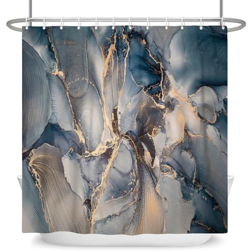 ASDCXZ Marmor Duschvorhang 180x180 cm, Modern Abstrakt Kunst Tinte Blau Gold Marmor Optik Textur Waschbar Bad Duschvorhänge Polyester Textil Wasserdicht Duschvorhang für Badewanne mit 12 Haken ASDCXZ Marmor Duschvorhang 180x180 cm, Modern Abstrakt Kunst Tinte Blau Gold Marmor Optik Textur Waschbar Bad Duschvorhänge Polyester Textil Wasserdicht Duschvorhang für Badewanne mit 12 Haken von ASDCXZ