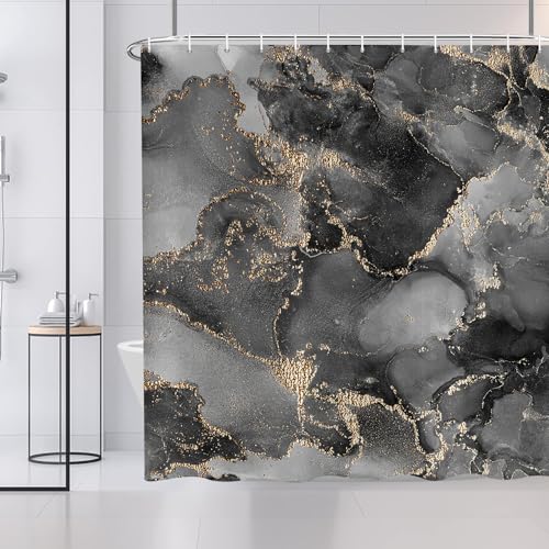 ASDCXZ Marmor Duschvorhang 180x180 cm, Modern Abstrakt Schwarz Gold Grau Marmor Optik Textur Waschbar Bad Duschvorhänge Polyester Textil Wasserdicht Duschvorhang für Badewanne mit 12 Haken ASDCXZ Marmor Duschvorhang 180x180 cm, Modern Abstrakt Schwarz Gold Grau Marmor Optik Textur Waschbar Bad Duschvorhänge Polyester Textil Wasserdicht Duschvorhang für Badewanne mit 12 Haken von ASDCXZ